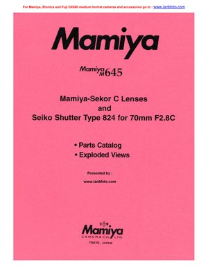 Mamiya 645 C Lens Repair, Servicing and Parts